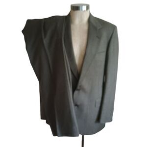 Rue Royal By Nino Cerruti Mens Suit Wool 42L Taupe Windowpane 90s Vintage 36x33